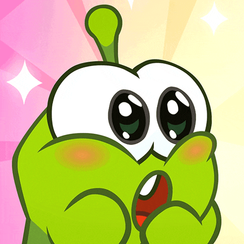a green cartoon character with a surprised expression on his face