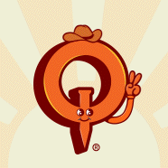 a cartoon drawing of a letter q with a cowboy hat on