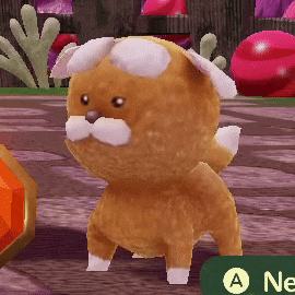 a cartoon dog with a white mustache is standing in front of a green button that says a new