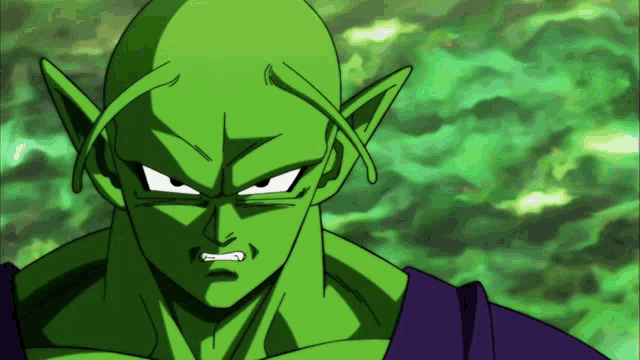 a close up of piccolo from dragon ball z looking angry