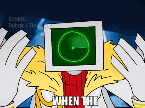 a cartoon character with a monitor on his head and the words " when the " on the bottom