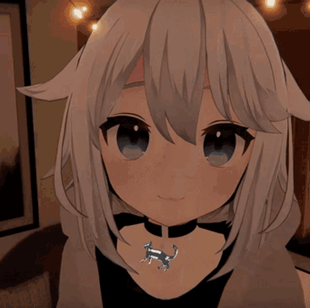 a girl with white hair and blue eyes is holding a piece of chocolate in her hand