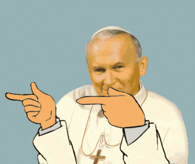 a cartoon drawing of a pope pointing at the camera