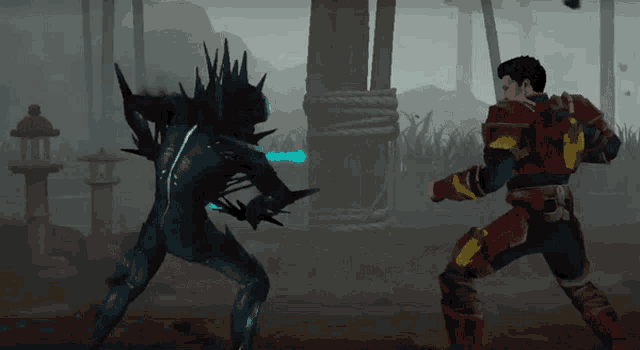 a video game character is fighting another character