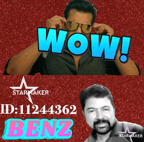 a picture of a man wearing sunglasses with the word wow above him