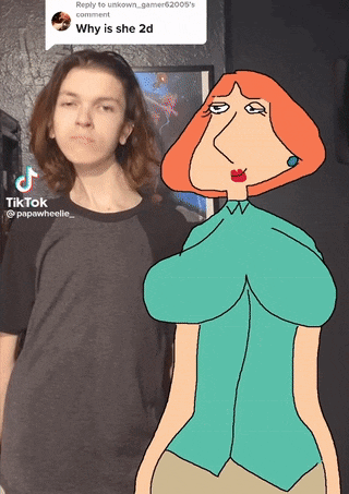 a cartoon of lois griffin standing next to a boy