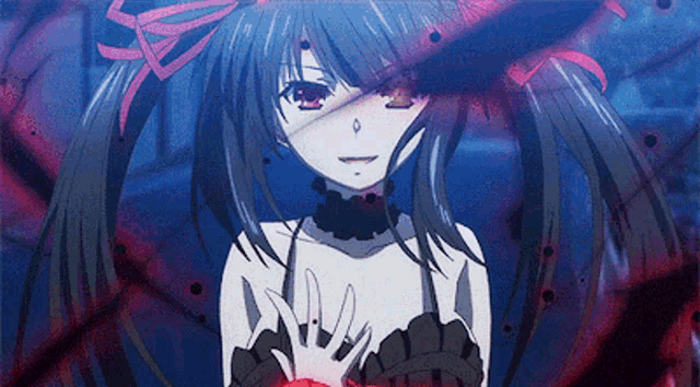a girl with pigtails is holding a red heart