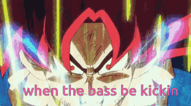 a picture of a cartoon character with the words " when the bass be kickin "