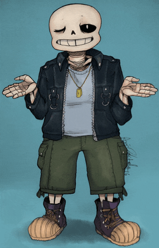 a cartoon drawing of a skeleton wearing a jacket and shorts