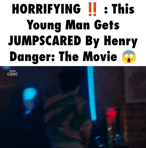 a bbc advertisement shows a young man getting jumpscared by henry danger