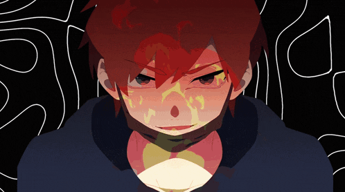 a close up of a person 's face with red hair and a black background