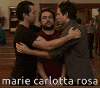 three men hugging each other with the caption marie carlotta rosa on the bottom