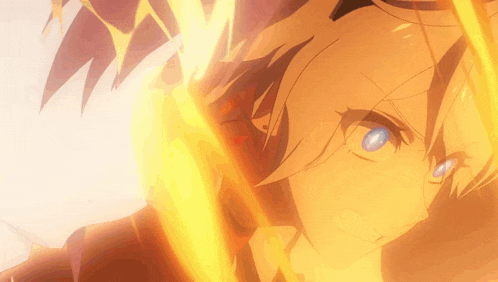 a close up of a person 's face with blue eyes surrounded by fire