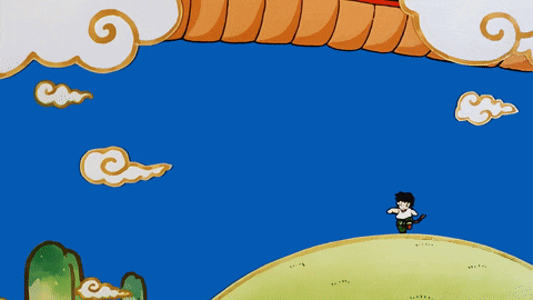 a cartoon drawing of a boy standing next to a giant orange dinosaur
