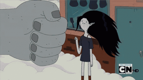 a cartoon of a girl standing next to a fist that says cn on it
