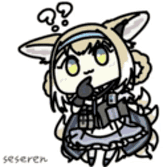 a cartoon of a fox girl with a question mark on her head .