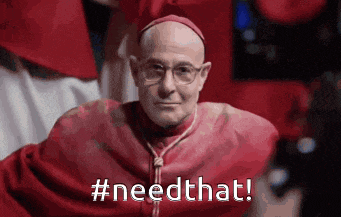 a bald man in a red robe says # needthat !