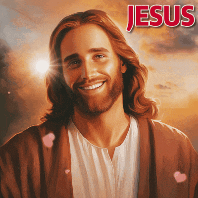 a painting of jesus with the word jesus written above him
