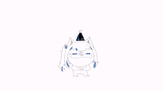 a drawing of a white cat wearing a red santa hat