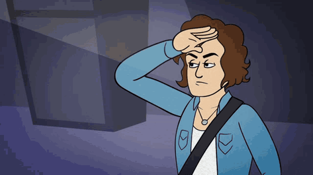 a cartoon drawing of a woman covering her face with her hand