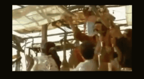 a group of people are riding a bus with their arms up