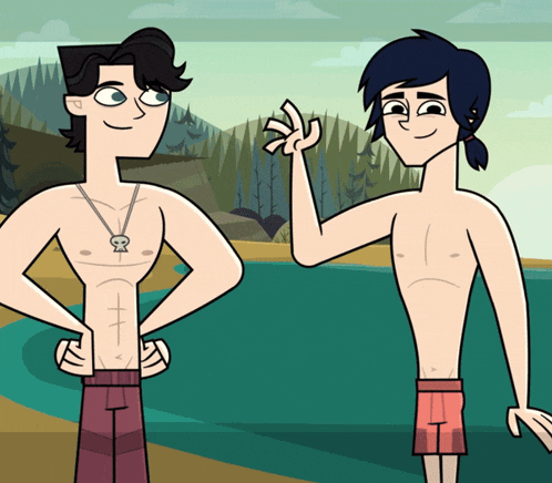 a cartoon of two boys standing next to each other with their hands on their hips