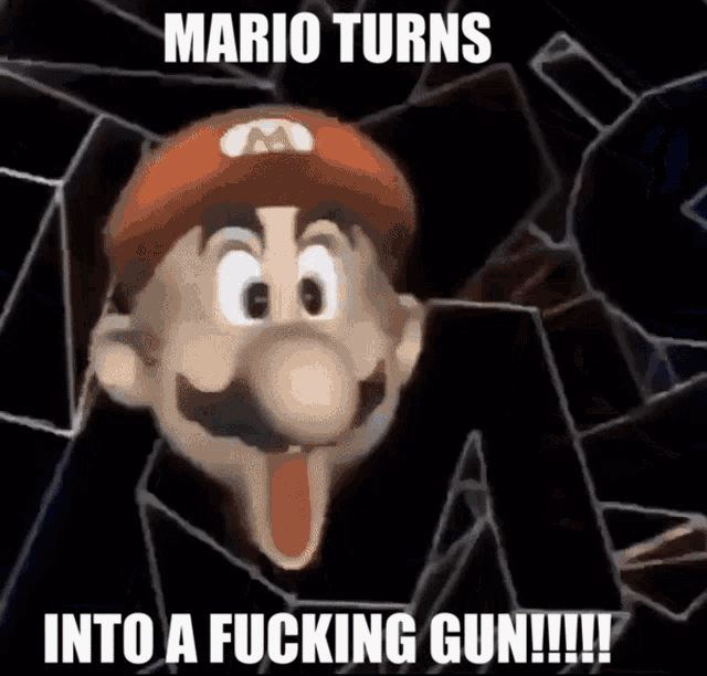 a meme of mario turns into a fucking gun .