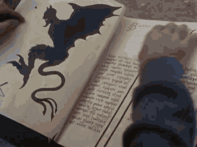 a person is drawing a dragon in a book