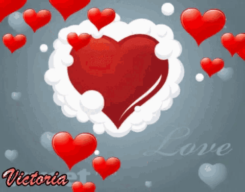 a picture of a heart surrounded by other hearts with the name victoria on the bottom