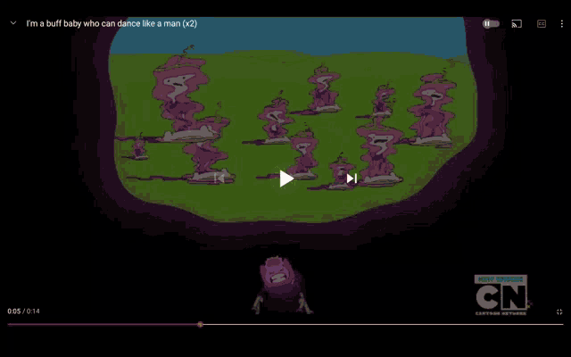 a cartoon of finn and friends dancing with cn on the bottom