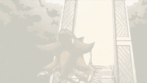 shadow the hedgehog is standing in front of a staircase