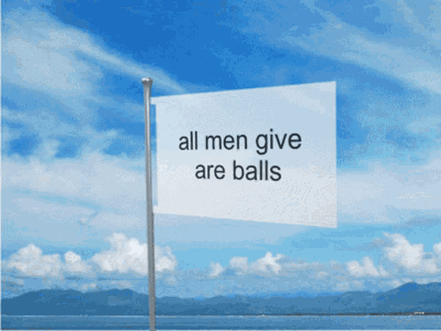 a flag that says " all men give are balls "
