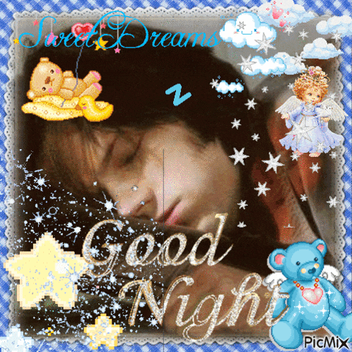 a picture of a person sleeping with the words " good night " on it