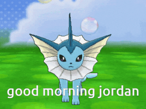 a picture of a pokemon with the words good morning jordan below it