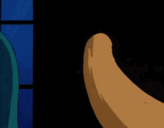 a close up of a cartoon character with blue hair