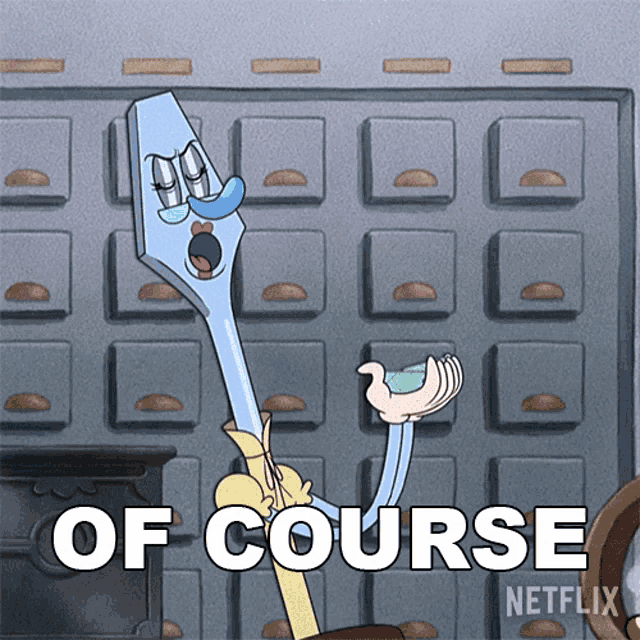 a cartoon of a toothbrush with the words of course on the bottom