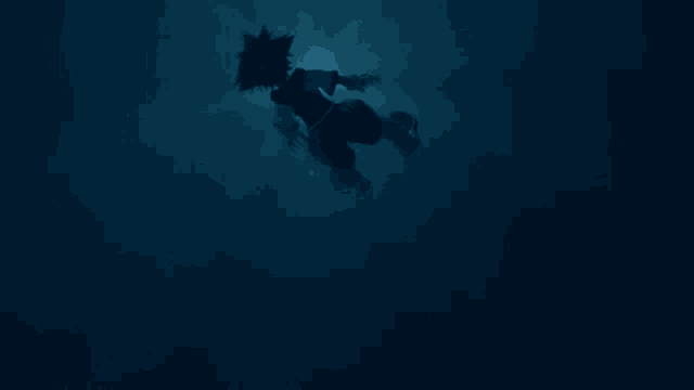 a video game character is swimming underwater in the dark