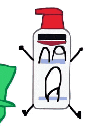 a drawing of a lotion bottle with arms and legs .