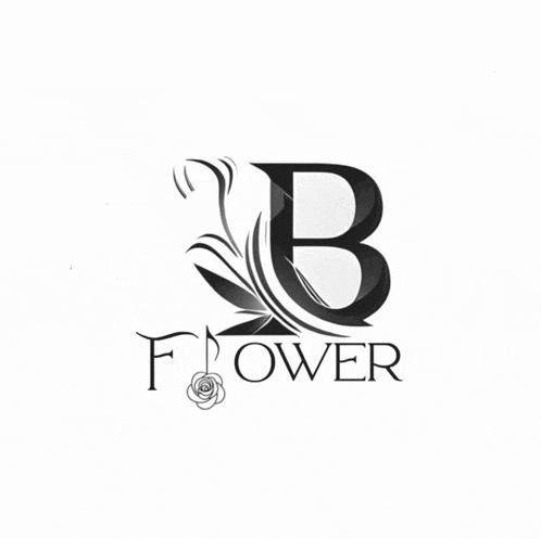 a black and white logo for flower with a letter b