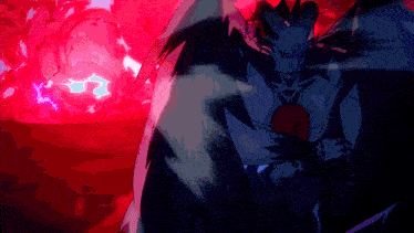 a cartoon drawing of a demon with horns and a sword
