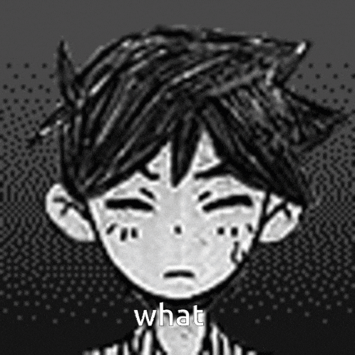 a black and white drawing of a boy with his eyes closed and the words `` what '' written on the bottom .