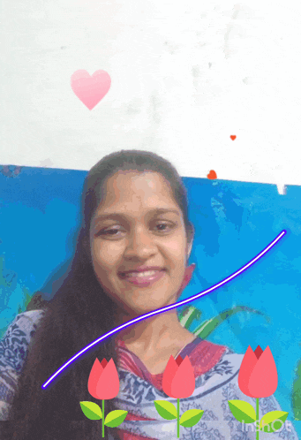 a woman 's face is surrounded by flowers and a heart