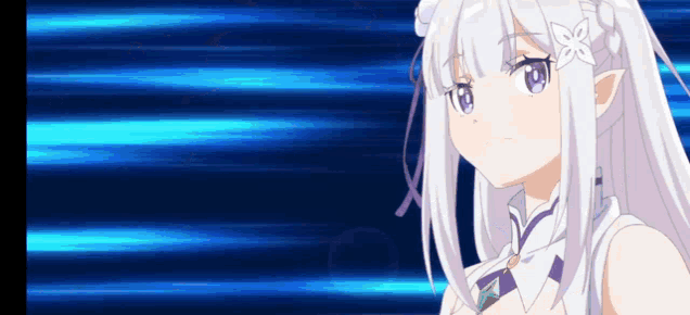 a girl with long white hair and a flower on her head