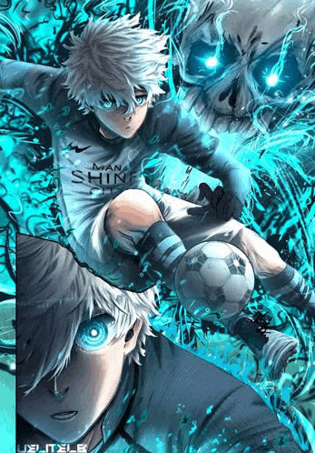 a soccer player in a man shine shirt kicking a soccer ball