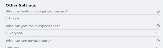 a screenshot of the other settings page where you can choose who can invite you to private servers
