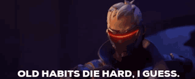 a video game character with the words old habits die hard i guess