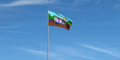 a colorful flag with the letter m on it