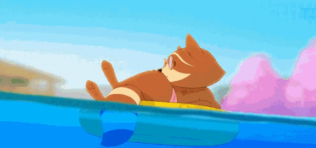 a cartoon cat is floating on a float in the water