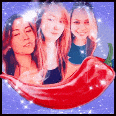a painting of three women and a red pepper