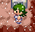 a pixel art drawing of a person with green hair